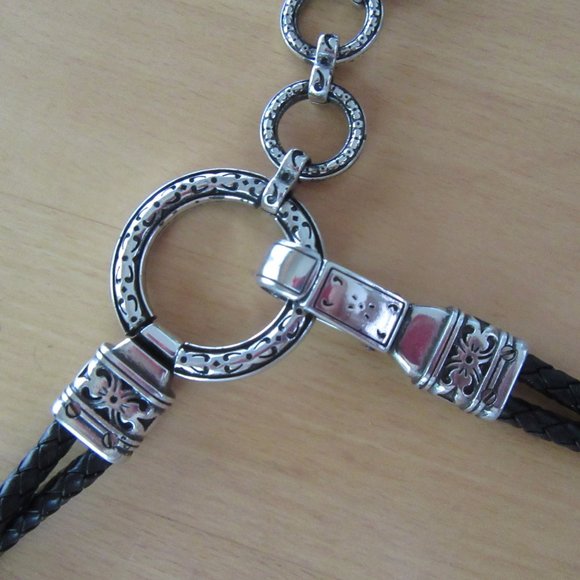 Black braided faux leather & ornate buckle silver belt - Picture 7 of 8